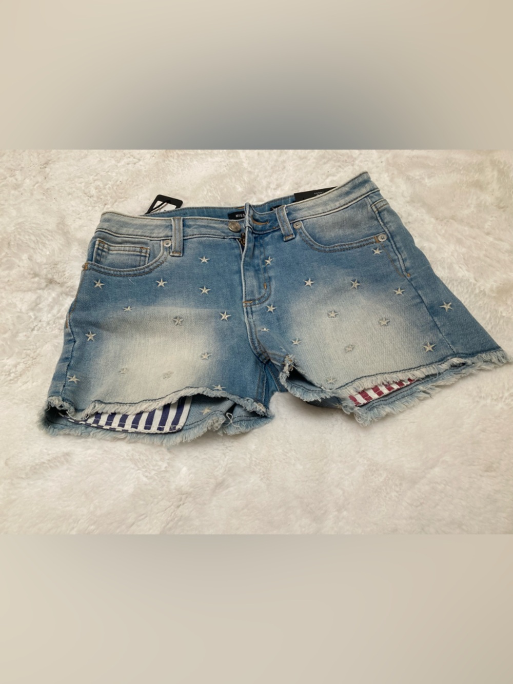 Miss Me Light Blue Star-Accent Denim Shorts